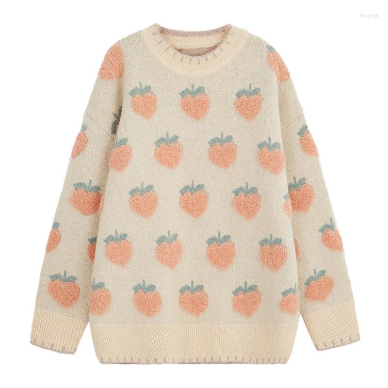 

Women's Sweaters Winter Knitted Sweater Women Strawberry Embroidery Oversized Pullovers Harajuku Casual Loose Knitwear Jumper Sueter Mujer, Peach