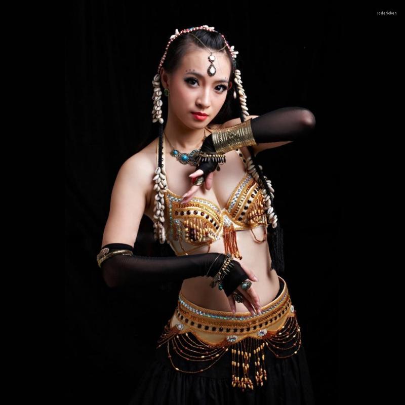 

Stage Wear Performance Tribal Belly Dance Clothes For Women Outfit Set Antique Bronze Beads Bra Belt Skirts Gypsy Costumes, Royal blue skirt