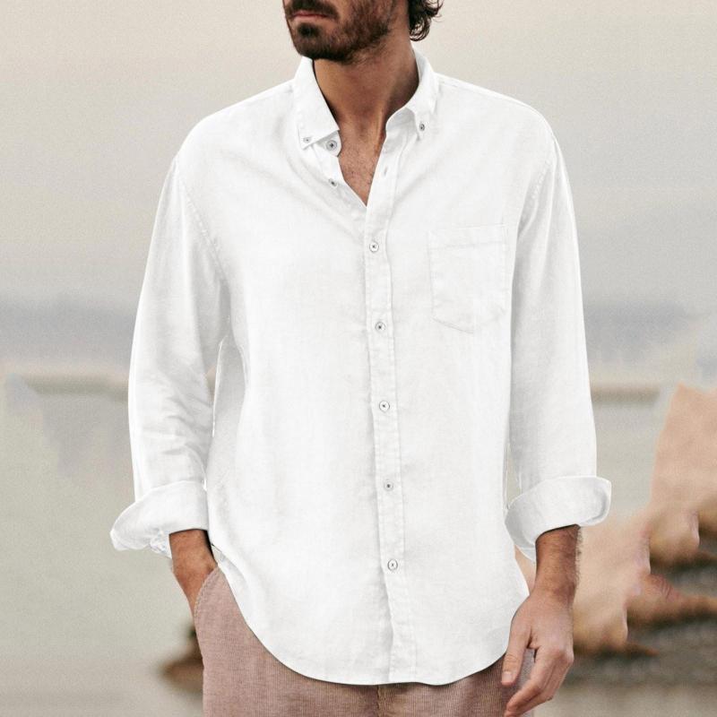 

Men's Casual Shirts Men Bodysuit Male Autumn Pocket Shirt Turn Down Collar Button Long Thread Supply Clothing Sleeve 100 Cotton, Army green