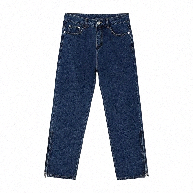 

men' Jeans 2022 Korean Trend Straight Loose Zipper Design Dark Blue Men Hip Hop Vintage Denim Trousers 9Y7592 x0FV#, Deep blue