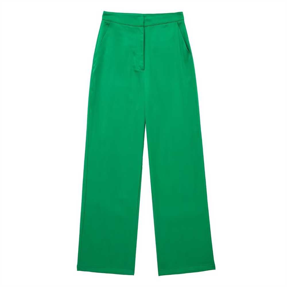 

Autumn new women' pants side slit professional temperament commuting green high waisted straight pants