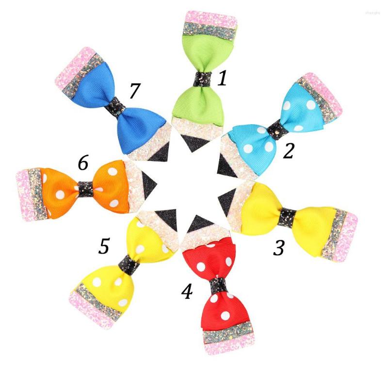 

Hair Accessories 10CM Back To School Bows For Students Dot Print Barrettes Glitter Pencil Hairgrips Girls Handmade Kids