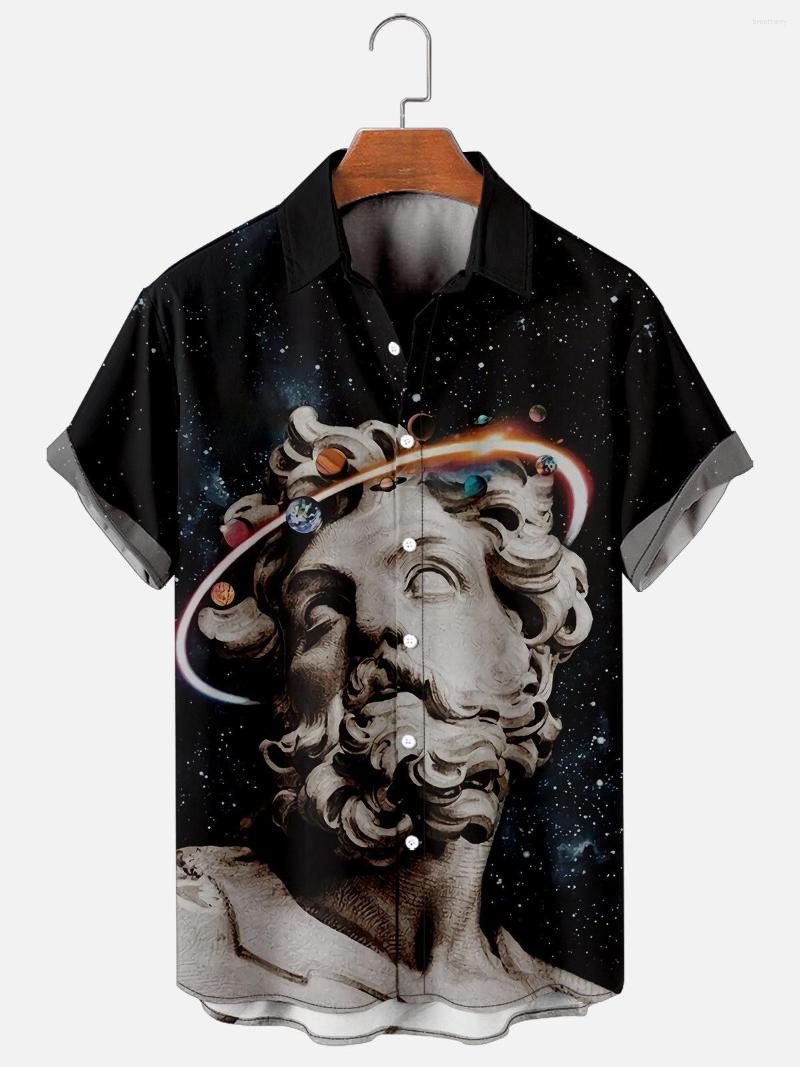 

Men' Casual Shirts 2022 Summer Fashion Universe Planets Print Short Sleeve Luxury Cardigan Hip Hop Streetwear