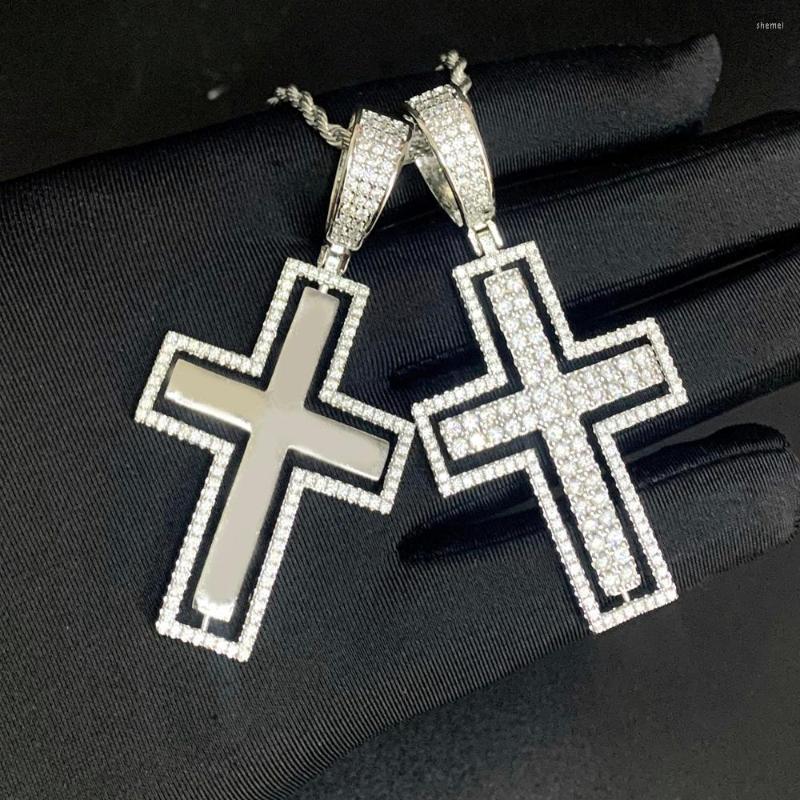

Choker 2022 Hip Hop Men Jewelry Classic Rhodium Plated Spinning CZ Cross Pendant Iced Out Bling Necklace