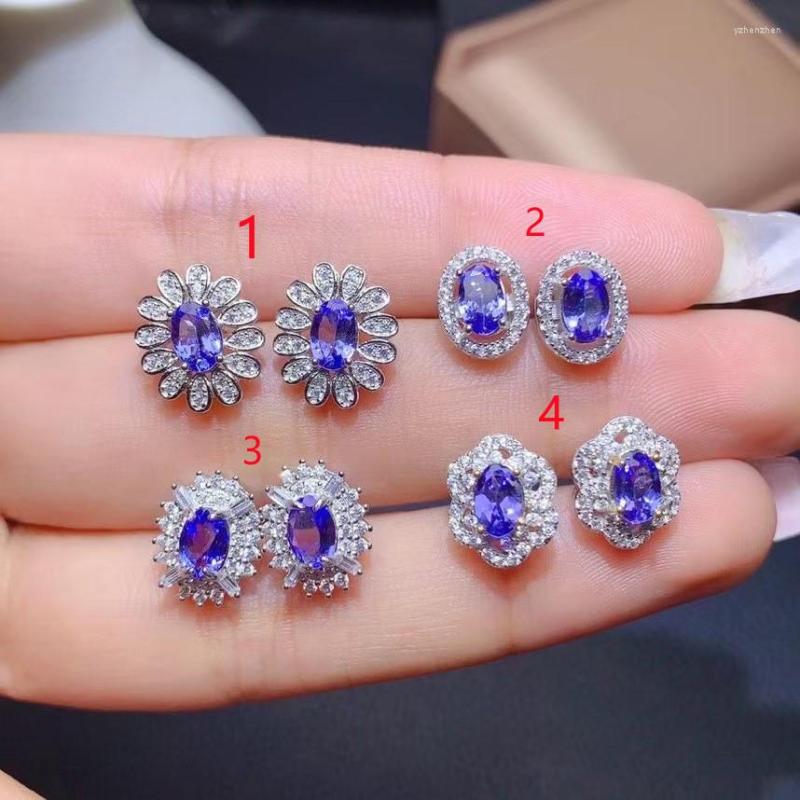 

Stud Earrings Tanzanite S925 Sterling Silver Natural Crystal Multi Gemstone Cup Set