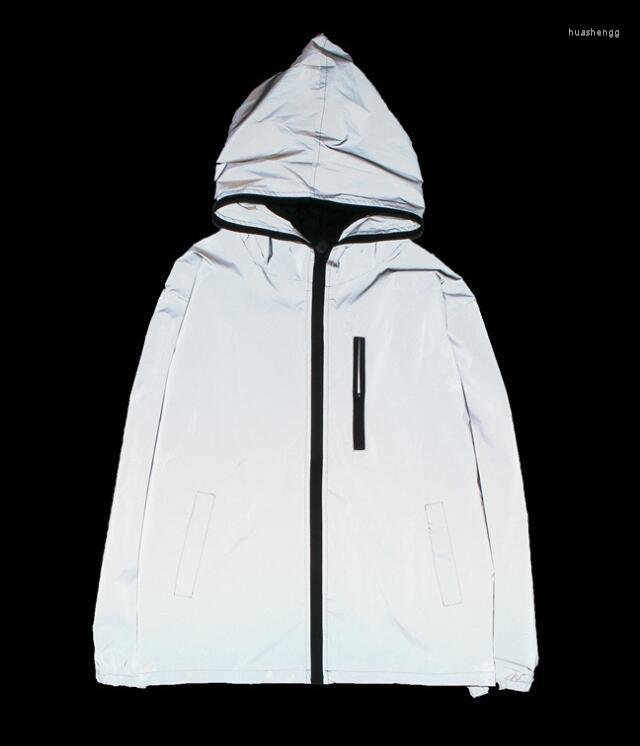 

Men's Jackets Men Jacket 2022 Autumn High Quality Reflective Coat Casual Hip Hop Hooded Coats Streetwear Night Shiny Men's, Gray 2