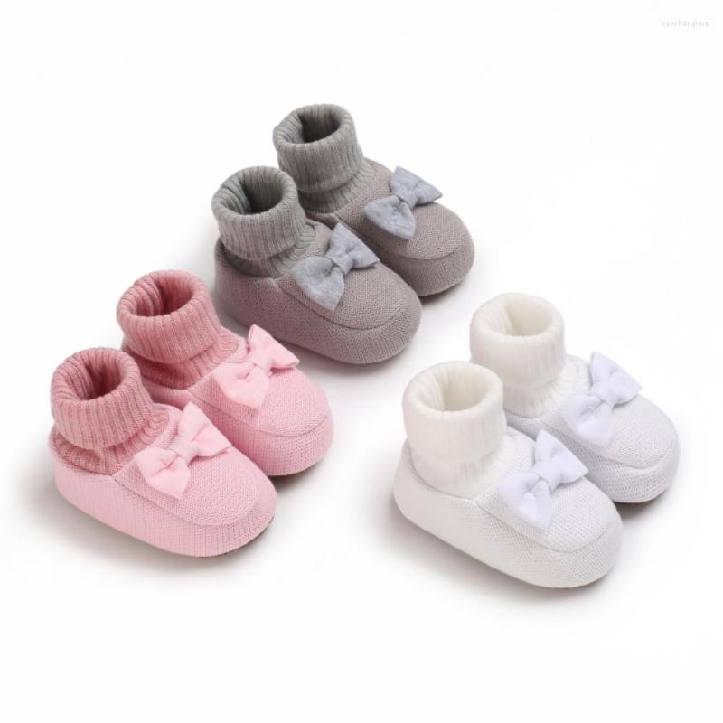 

Athletic Shoes Baby Girls Cozy Booties Infant Born Socks Boot Winter Crib Toddler Non-Slip Soft Sole First Walkers With Knotbow -18m