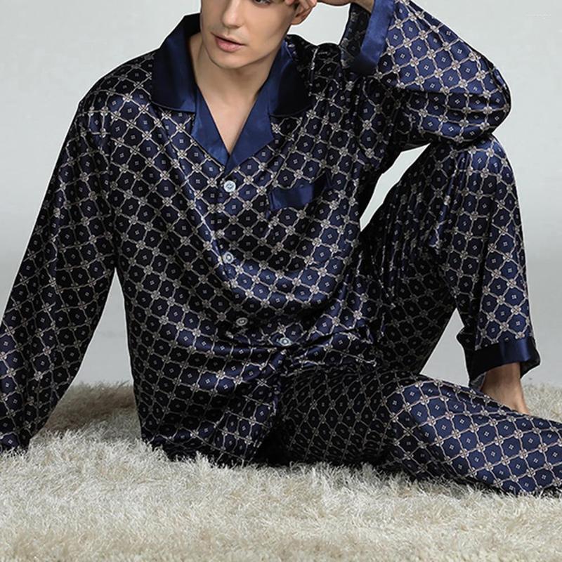 

Men's Sleepwear Puimentiua Spring Men Long Sleeve Satin Pajama Sets For Suit Homewear Home Clothes Pyjamas Lounge Summer, Color 1