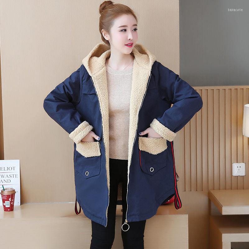 

Women's Fur Coat Winter Female 2022 Lamb Hair In The Long Section Of Cotton Clothing Loose Plus Velvet Thick Warm Hooded, Red