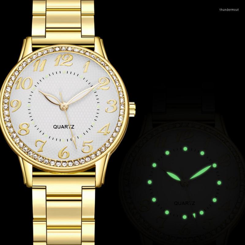 

Wristwatches Women Fashion Luxury Inlaid Diamond Luminous Stainless Steel Strap Analog Quartz Wrist Watch, 03