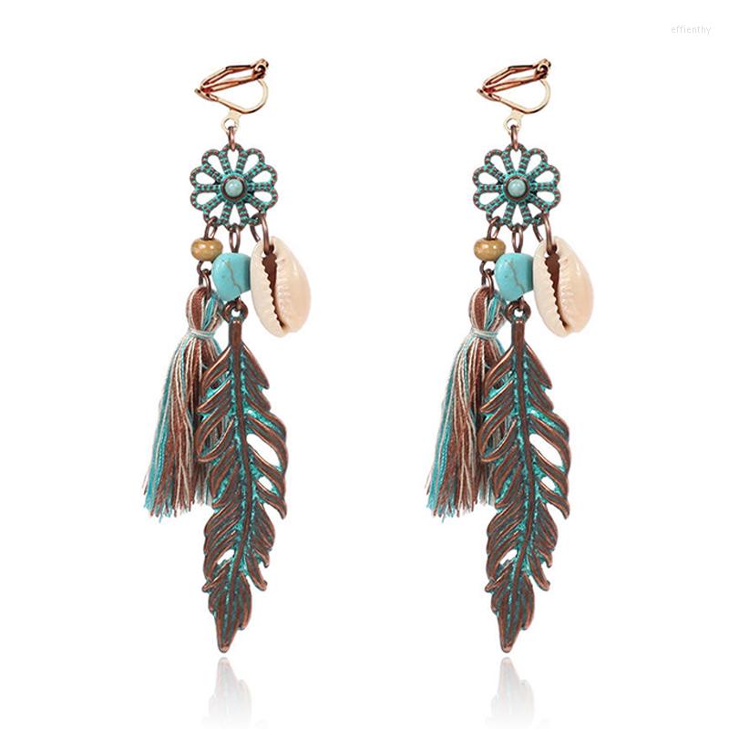 

Backs Earrings JIOFREE Vintage Bohemian Ethnic Tassel Fringe Leaf Clip On For Women Girls Anniversary Wedding Party Jewelry Wholesale