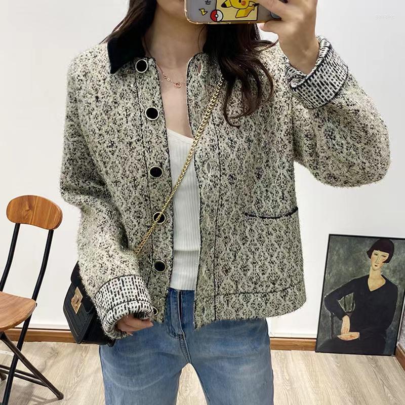 

Women' Knits EOS France Pairs 2022 Vintage Breasted Knitted Cardigan Slim Lapel Straight Short Jacket Skirt Suit Brand Sand