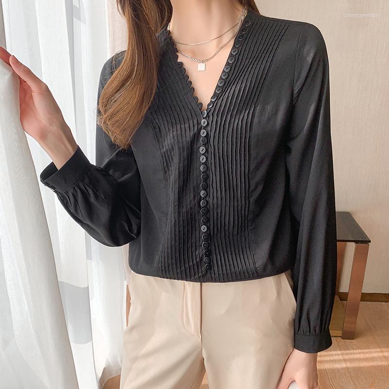 

Women' Blouses Fashion France Style Ladies Shirts Women' 2022 Spring Autumn Long Sleeve Tops Blusas Mujer, Black