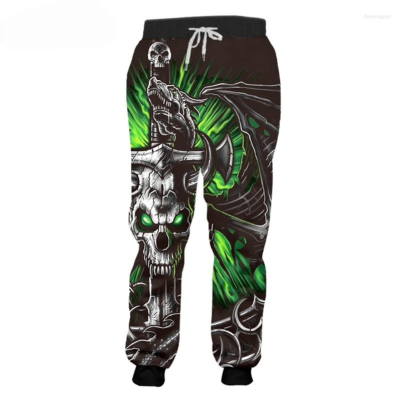 

Men' Pants Sweatpants Men Cool Print Green Skull Horn 3D Jogger Casual Hip Hop Streetwear Full Length Trousers