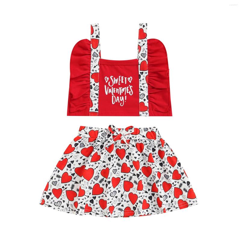 

Clothing Sets Valentine Day Kids Baby Girl Clothes Sleeveless Letter Print Tank Tops And Mini Heart A-line Skirt Set Summer Outfit 6M-5T, Picture shown