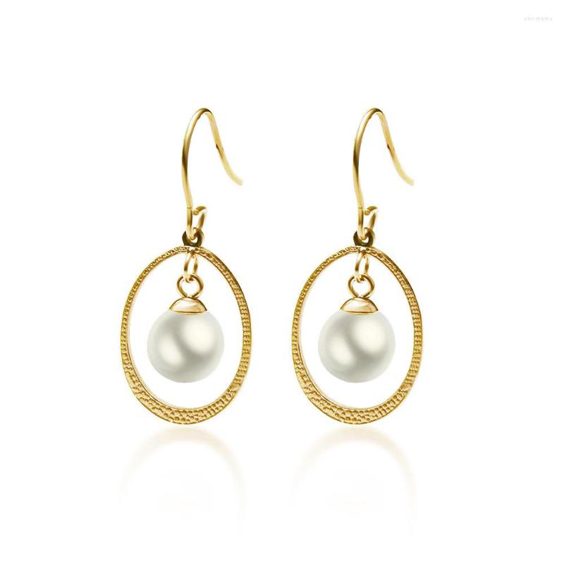 

Stud Earrings Geometric Oval Pearl Jewelry Titanium Steel 18k Gold
