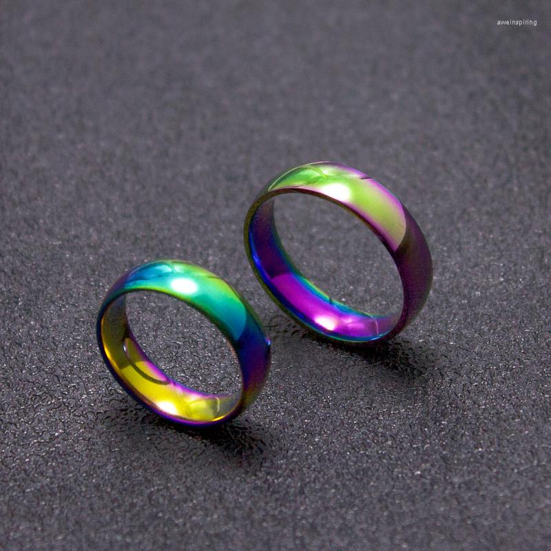 

Wedding Rings 2022 Design 6mm Rainbow Colorful Smooth Surface For Women Trendy Cute Stainless Steel Bands Jewelry