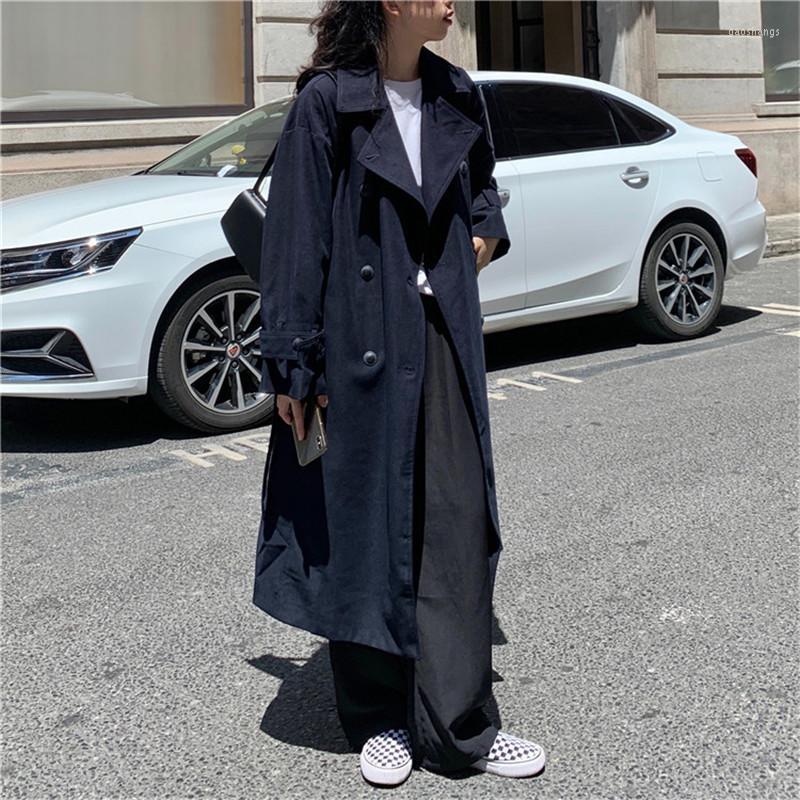 

Women' Trench Coats HziriP Women 2022 Autumn Gentle Elegant Cool Warm Windbreaker Vintage Solid Split All-Match Office Lady Long Coat, Black