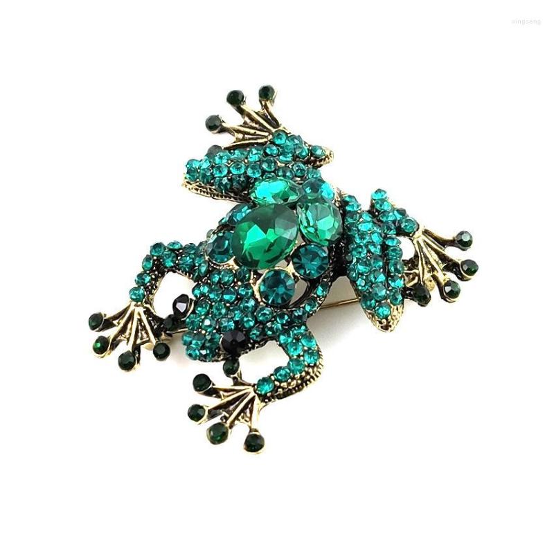 

Brooches European And American Retro Frog Shape Brooch Green Crystal Animal Zinc Alloy Fashion Clothing Ornament