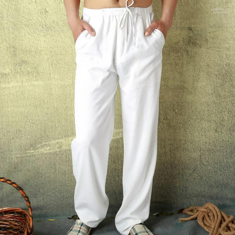 

Men's Pants Ropa Para Hombre 2022 Spring Men's Casual Linen Pure White Loose Large Size Cotton Breathable Thin Long, Army green