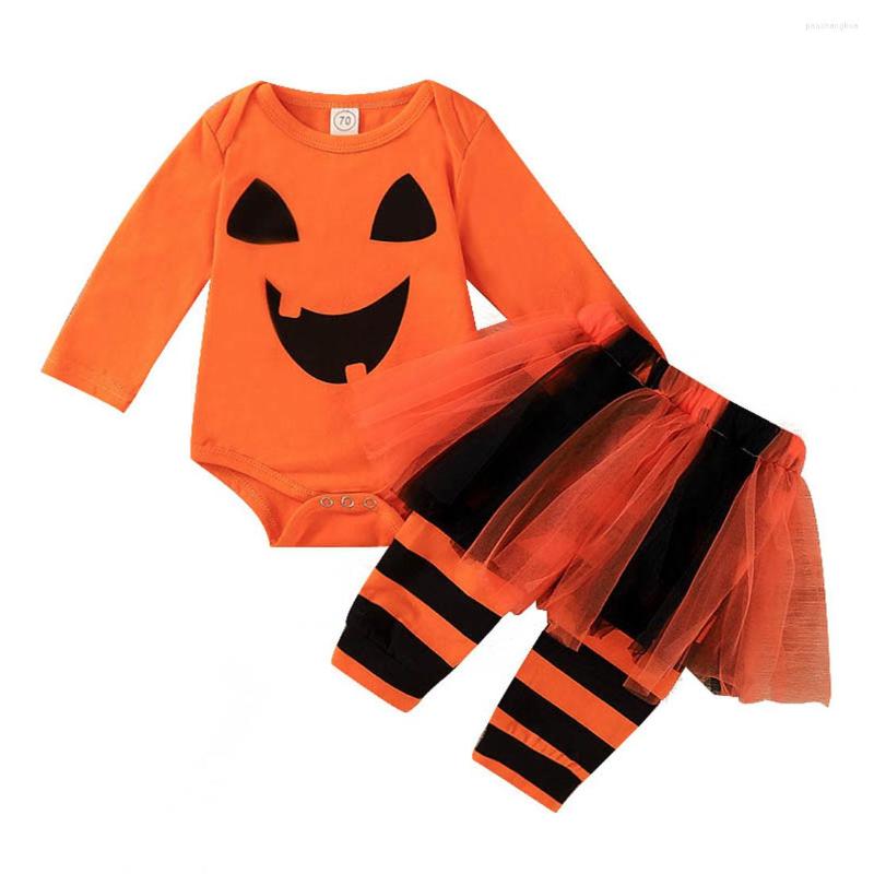 

Clothing Sets 2PCS Halloween Clothes Toddler Kids Baby Girl Pumpkin Print Romper Jumpsuit Lace Tutu Skirt Long Sleeve Outfits, Picture shown