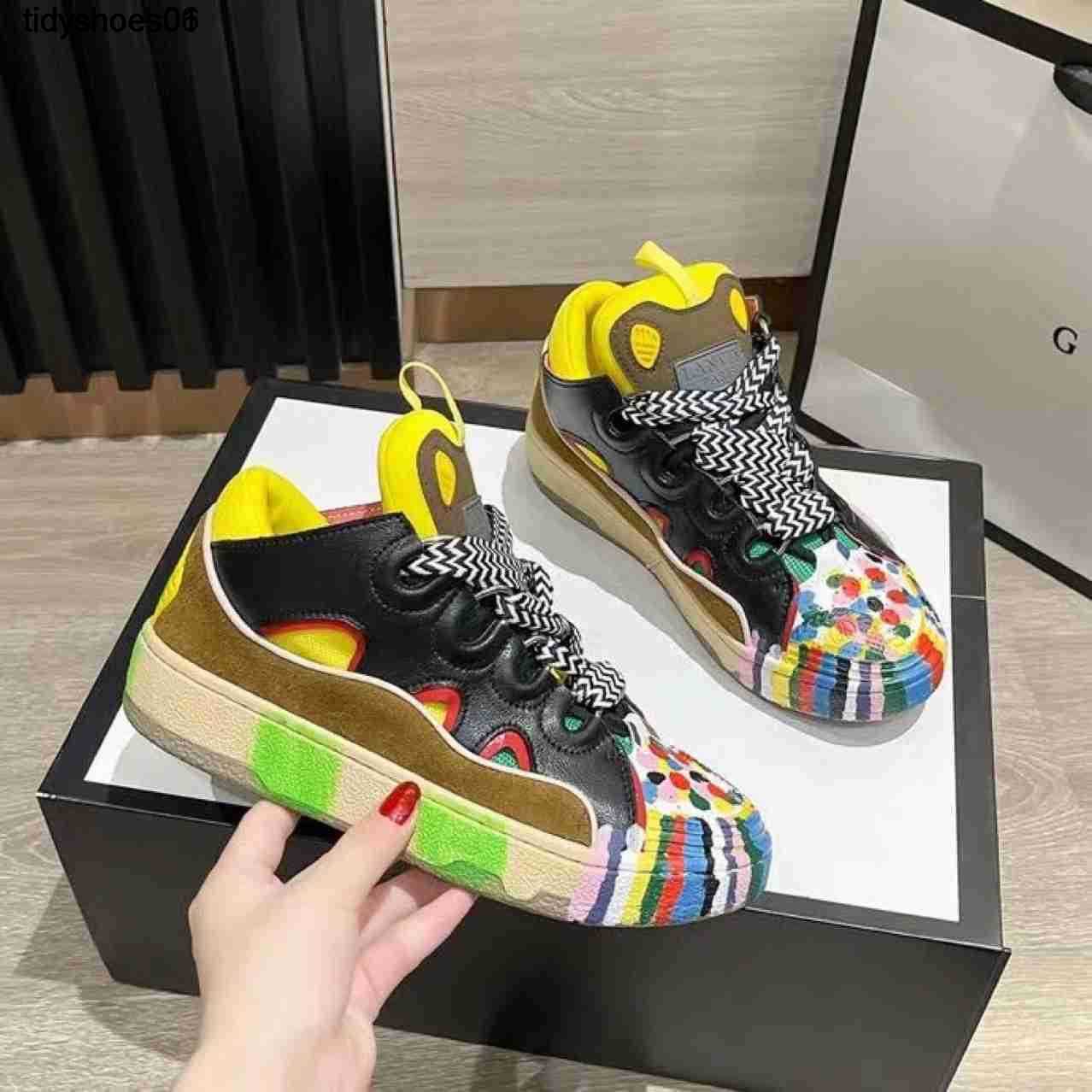 

2022 lanvins Speckle Ink Colorful Hand Graffiti Skateboarding Shoes Mesh Red Fashion Versatile Trend Comfortable, Yellow