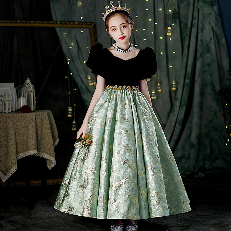 noir Filles Pageant Robes Paillettes Toddler Robes De Bal Bijou Longue Formelle Enfants Fête De Noël Robe Fleur Fille Robes pour Les Mariages