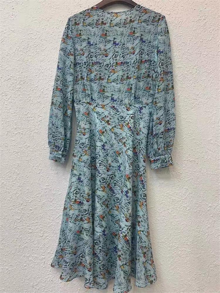 

Casual Dresses Long-Sleeved Dress Women's Retro Fashion Silk Print Floral Lantern Sleeves 2022 Autumn Winter, As the photo