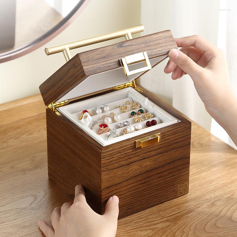 

Jewelry Pouches Casegrace Luxury Wooden Box Organizer 3layer Storage Case Gift Casket Earring Rings Necklace Jewellery Boxes