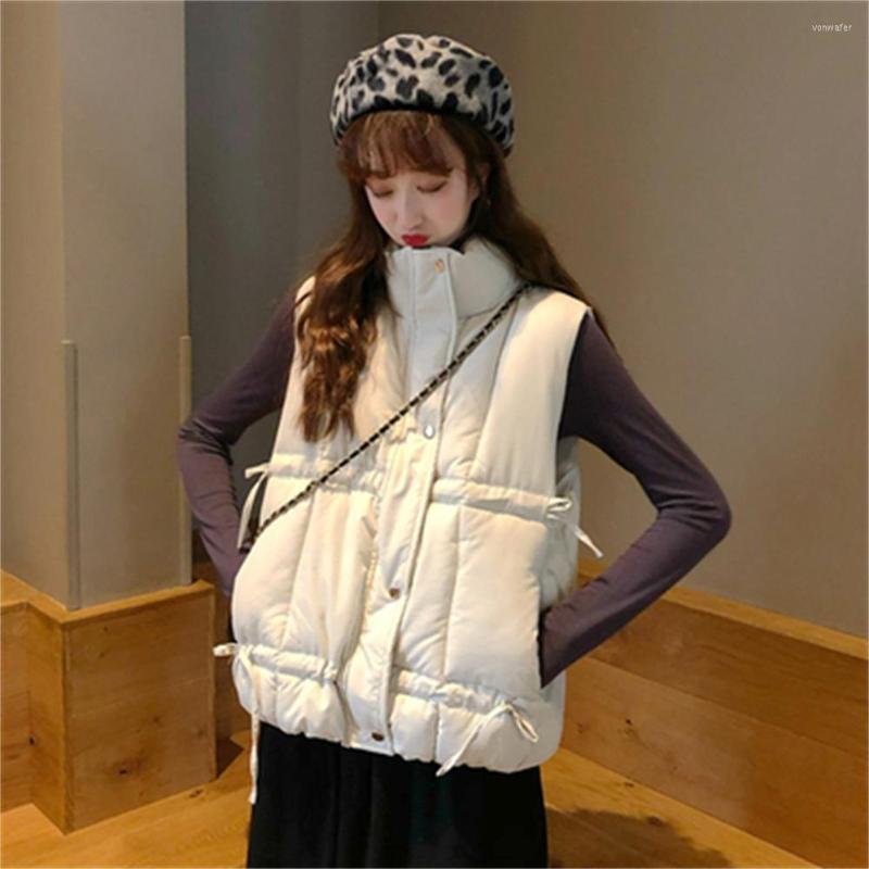 

Women's Vests 2022 Stand-Collar Padded Vest Autumn And Winter Korean Style Drawstring Sleeveless Waistcoat Jacket Women H1018, Black