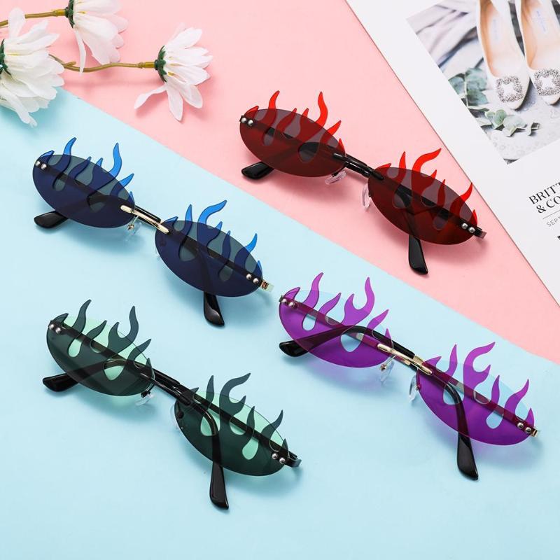 

Sunglasses Trending Cosplay Shades Eyewear Double Lens Flame Shaped Rimless