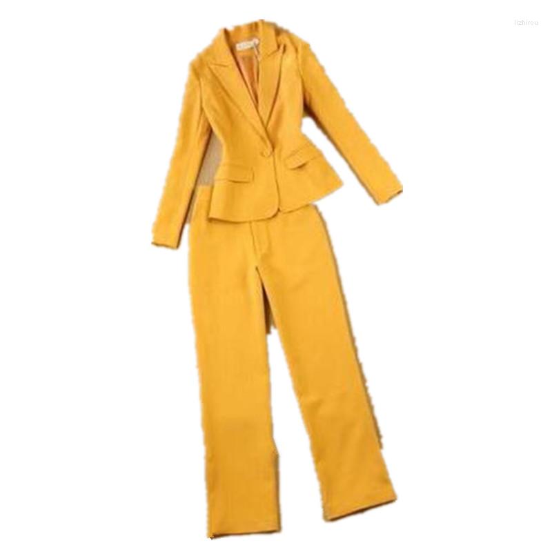 

Women's Two Piece Pants Women Pant Suits Yellow Slim Ladies Custom Made Business Office Tuxedos Formal Work Wear