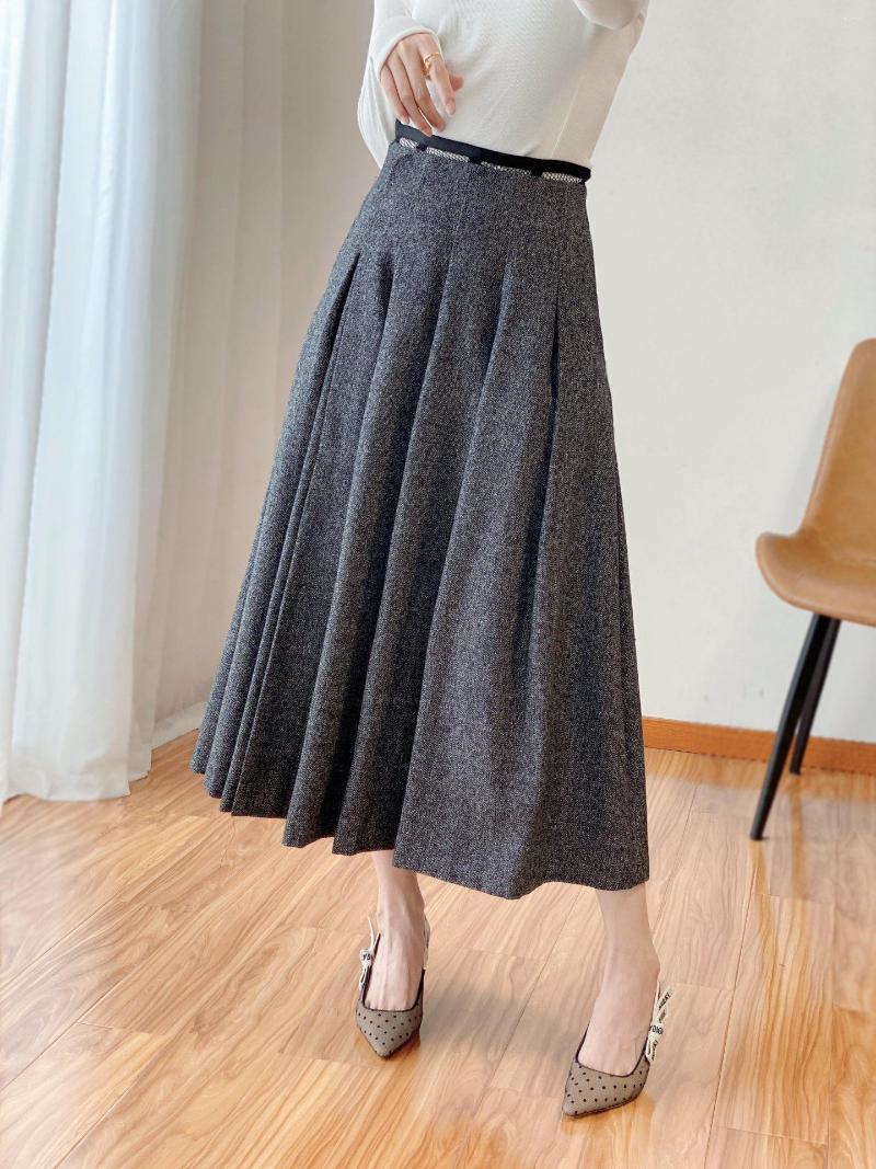 

Skirts 2022FW Autumn Luxury Women High Quality Grey Fashion Midi Casual Wool Skirt For Female Gdnz 9.27, Gray