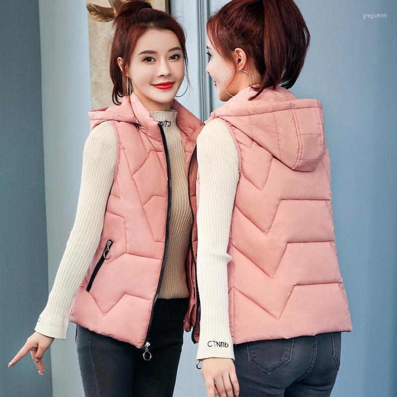 

Women's Vests Autumn Winter Sleeveless Jacket Women Down Coat Long Hooded Vest Teens Korean Fashion Waistcoat Slim Puffer Padded Parkas, Black