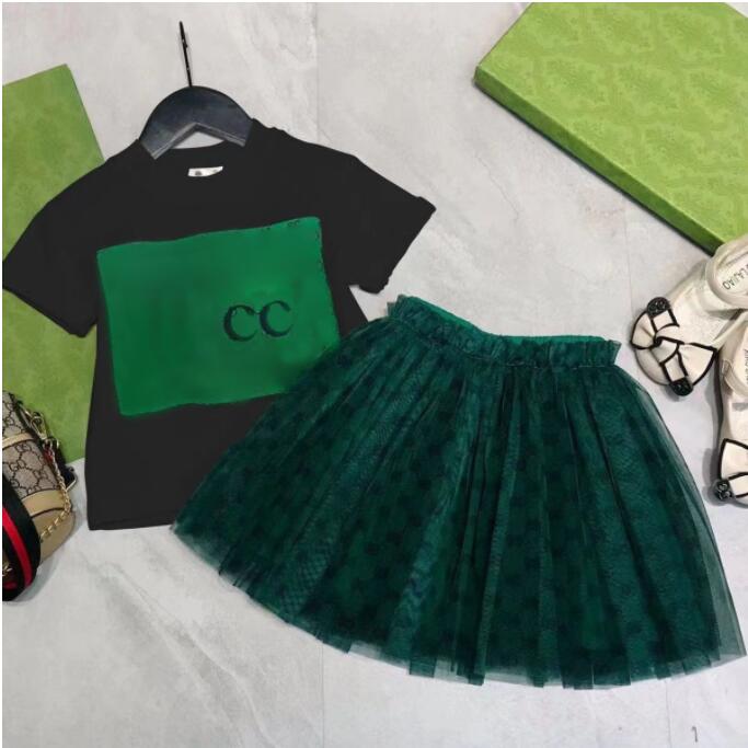 

designer luxury Clothing Sets Fashion girls cute gauze skirt cotton 2022 two piece suit cci brand children Puff Sleeve dress shirts tshirt suits Baby Clothes c6