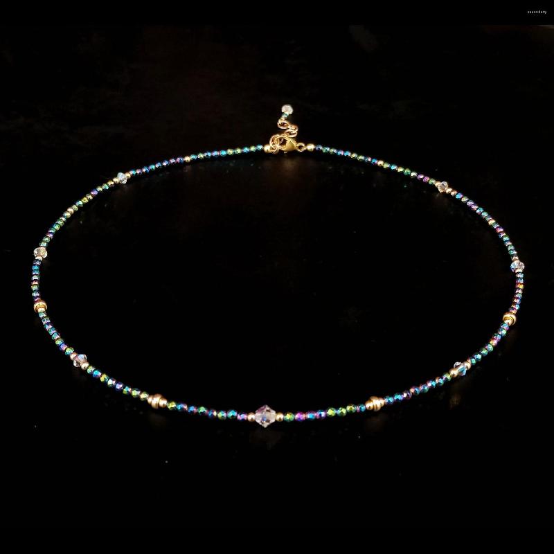 

Anklets Lii Ji Multi Color Hematite Austrian Crystal 14K Gold Filled Anklet 24 4cm Natural 2mm Stone Handmade Jewelry For Women Gift