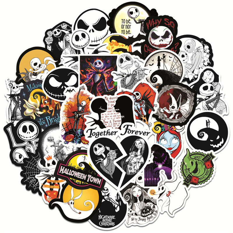 

50pcs Halloween Sticker Decals for Kids Teens Adult Nightmare Before Christmas and Tim Burton's Stickers for Laptop Water Bottle Guitar Skateboard, Multi colors