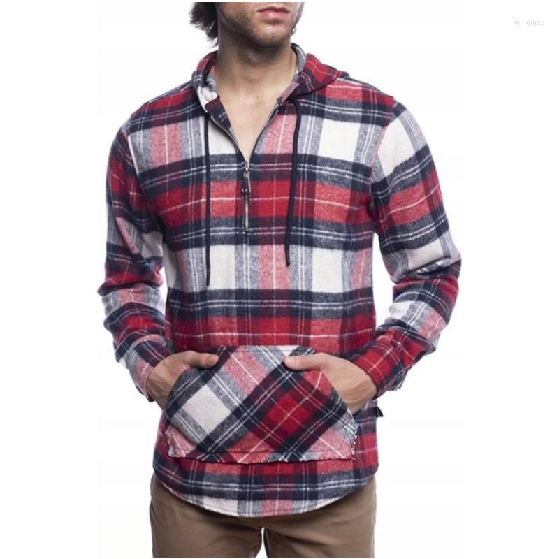 

Men's T Shirts Retro Plaid Print Loose Tops Pullover Casual Mens Clothing Spring Long Sleeve Drawstring Hooded Tees Autumn Men Fashion, 01 red