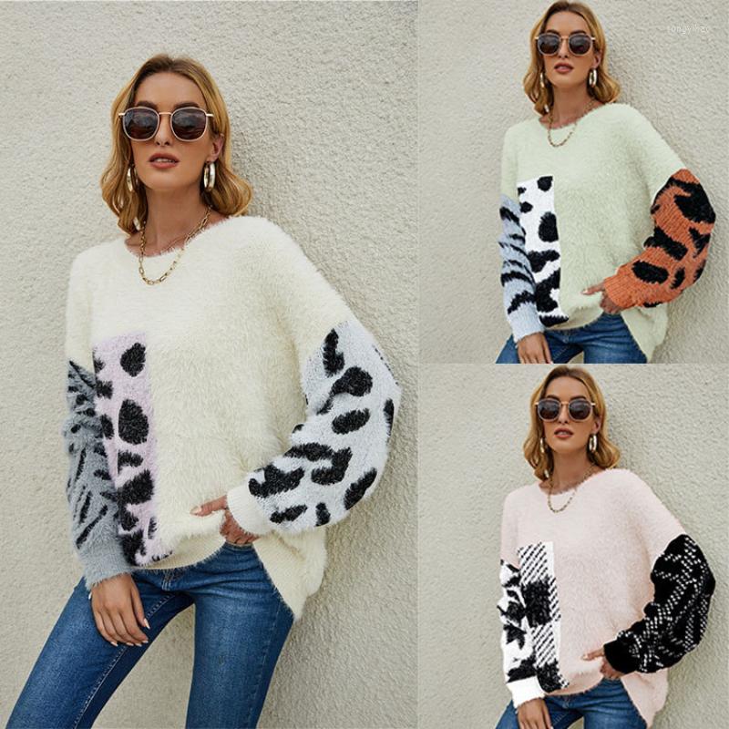 

Women' Sweaters Women' O-Neck Leopard Print Sweater Casual Loose Oversized Lady 2022 Autumn Winter Female Soft Knitted Pullover Top, Green