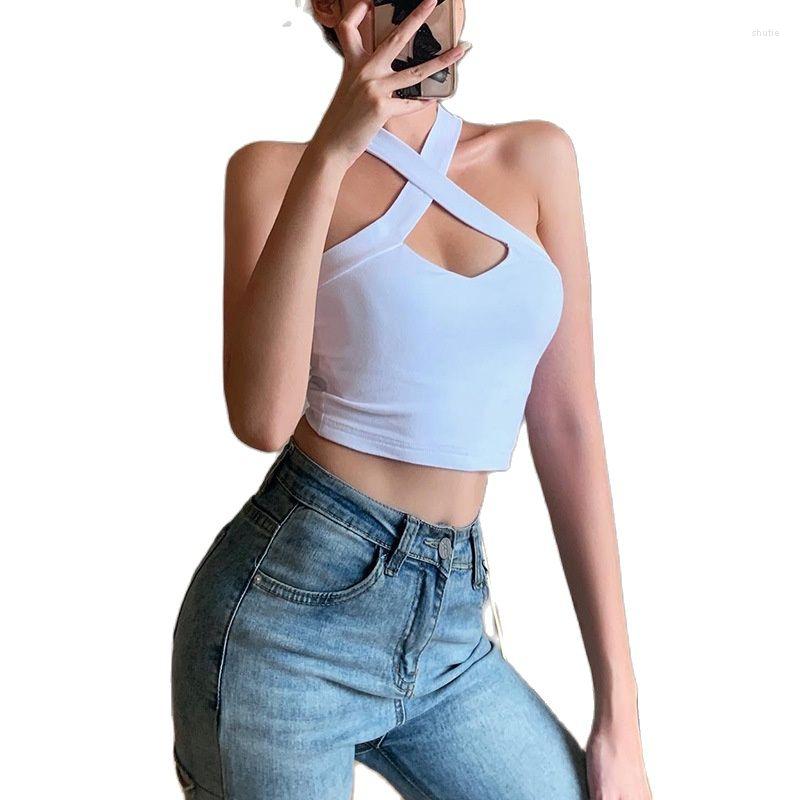 

Women' Tanks 2022 Summer Halter Camisole Tank Top Women Cross Skinny Sexy Camis Backless Corset Tee Shirt Femme Tops WomanT-shirt, Picture shown