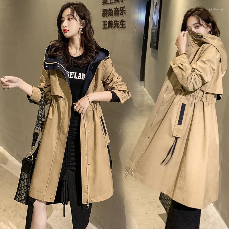 

Women' Trench Coats Temperament Windbreaker Women' Middle Long 2022 Korean Loose And Versatile Little Spring Autumn Mother Coat, Khaki
