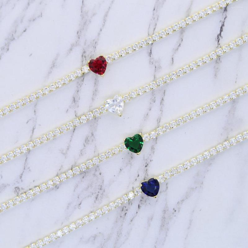 

Choker Classic Love Heart-shaped Cubic Zirconia Tennis Necklace Charm Rainbow 5A Cz 3mm For Women Valentine's Jewelry Gift