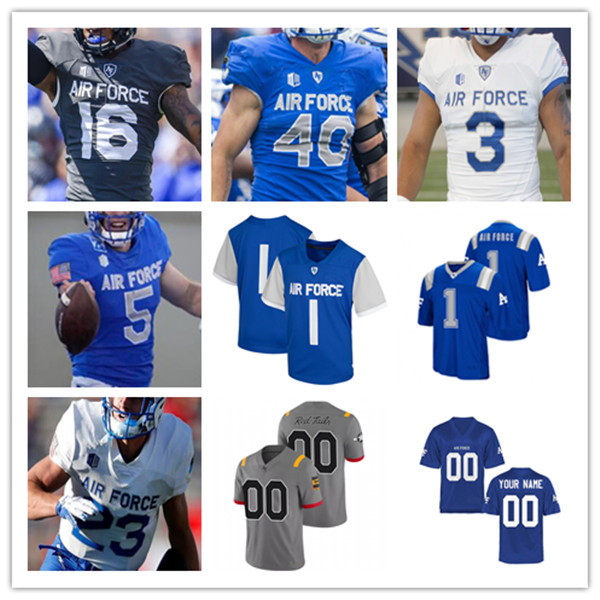 

NCAA College AF Football Jerseys Haaziq Daniels Ben Brittain Brad Roberts John Lee Eldridge III David Cormier Alec Mock TD Blackmon Jet Harris Emmanuel Michel Fattah, Men blue