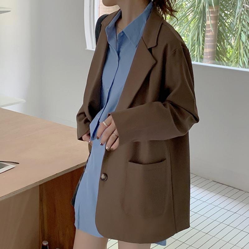 

Women's Suits Women Blazers And Jackets Solid Korean Blazer Womens Long Sleeve Loose Fit Jacket Casual Fashion Button 2022 Spring/Autumn, Black