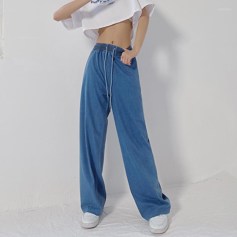 

Women's Jeans Summer Sky Silk Wide-legged Women High-waisted Thin Straight Pants Loose-fitting Trousers A Hundred Casual, Blue