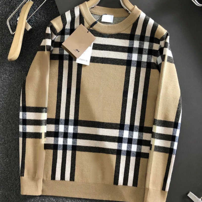 

22ss burb designer sweater mens knitting pullover coat Plaid embroidered wool sweaters men women casual jacquard Knitwear sweatshirt, Champagne