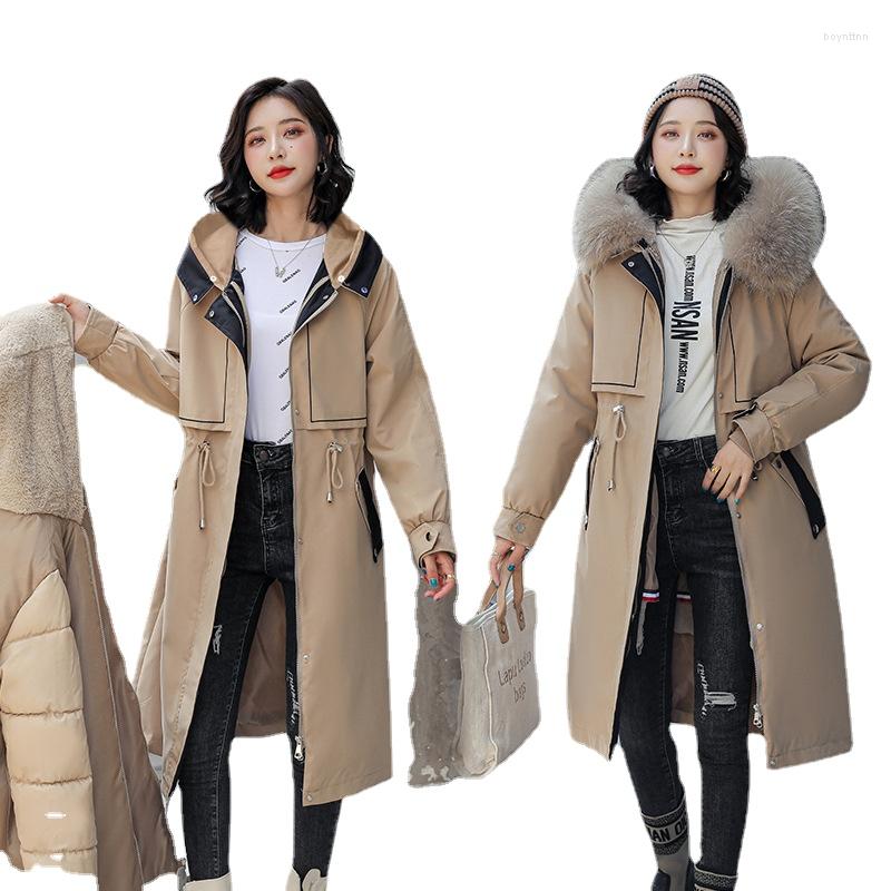 

Women's Down Thicken Hooded Winter Parkas Detachable Cotton Coat Women Fur Lining Padded Outwear Female Jacket Warm, Green