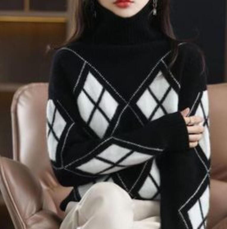 

Women's Sweaters Knitted Designer Pullovers Autumn Winter New Long Sleeve Turleneck Sweaters, 02