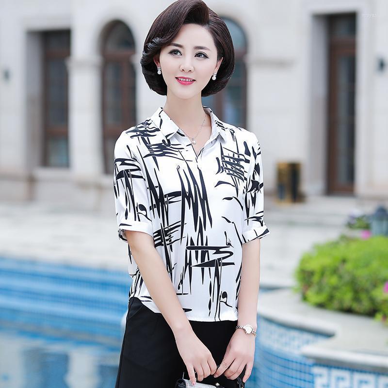 

Women's Blouses Summer Temperament Chiffon Fashion T-shirt Short-sleeved Middle-aged And Elderly Women Shirt Foreign Style Blouse Female Top