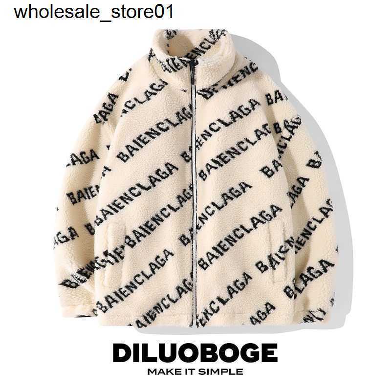 

new Men's Jackets designer winter lettering printed cashmere lamb balencaigass jacket men's fashion label loose couple's cotton jacket, Black